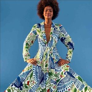NWT FARM Rio Blue Macaw Flight Maxi Dress Size S